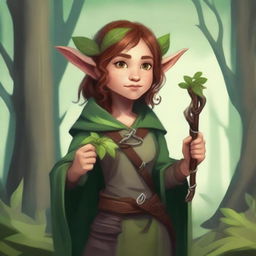 Create an image of a female halfling druid wielding two sickles