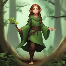 Create an image of a female halfling druid wielding two sickles