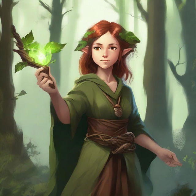 Create an image of a female halfling druid wielding two sickles