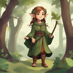 A detailed illustration of a female halfling druid