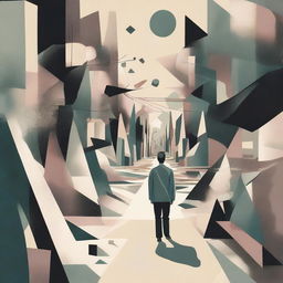 A depiction of a person wandering aimlessly through life, surrounded by abstract and surreal elements representing confusion and lack of direction