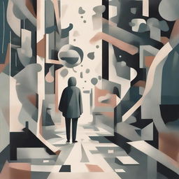 A depiction of a person wandering aimlessly through life, surrounded by abstract and surreal elements representing confusion and lack of direction