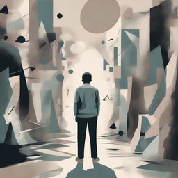 A depiction of a person wandering aimlessly through life, surrounded by abstract and surreal elements representing confusion and lack of direction