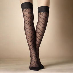 A pair of elegant, sheer stockings displayed on a neutral background