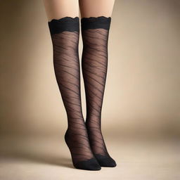 A pair of elegant, sheer stockings displayed on a neutral background