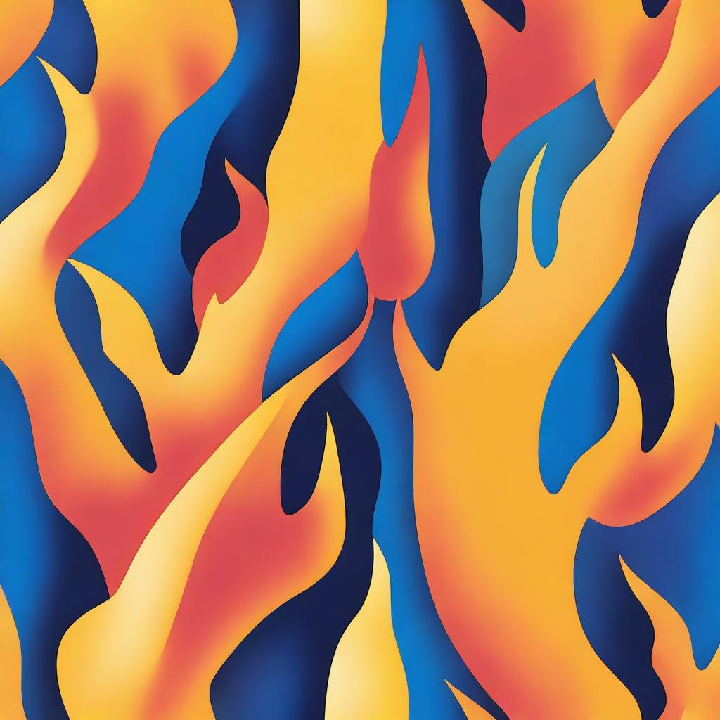 A detailed and vibrant illustration of a flame, showing the various colors and layers, including blue at the base and orange and yellow at the tips