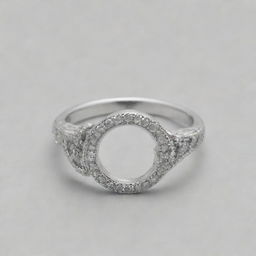 A silver ring adorned with a diamond, featuring the letter J etched into it. Another identical ring features the letter R instead.