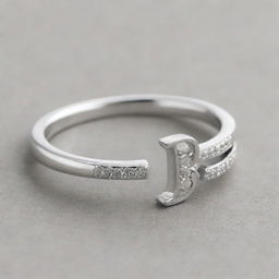 A silver ring adorned with a diamond, featuring the letter J etched into it. Another identical ring features the letter R instead.