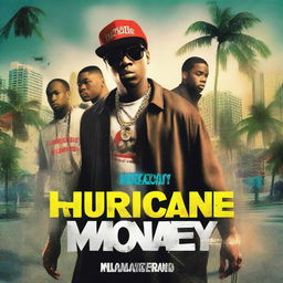 Create a book cover for 'Hurricane Money,' an urban hip-hop drama set in Miami, Florida