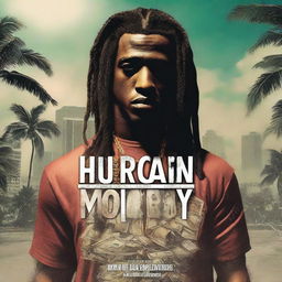 Create a book cover for 'Hurricane Money,' an urban hip-hop drama set in Miami, Florida