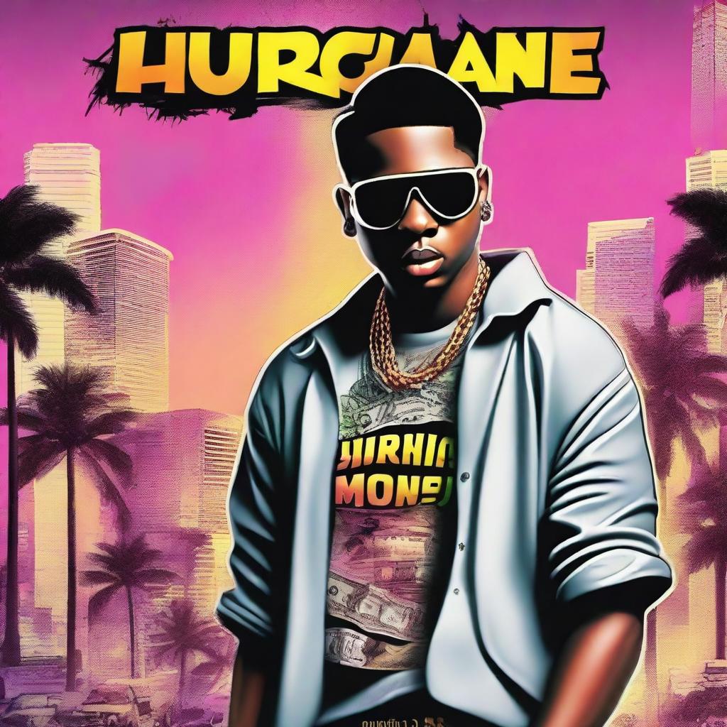 Create a book cover for 'Hurricane Money,' an urban hip-hop drama set in Miami, Florida