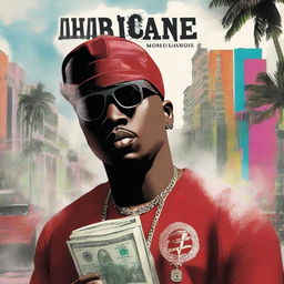 Create a book cover for 'Hurricane Money,' an urban hip-hop drama set in Miami, Florida