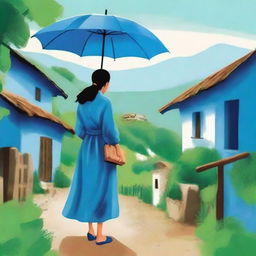 Create an e-book cover for 'The Blue Umbrella' by Ruskin Bond