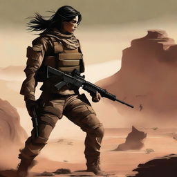 A book cover depicting a military woman fighting in the desert