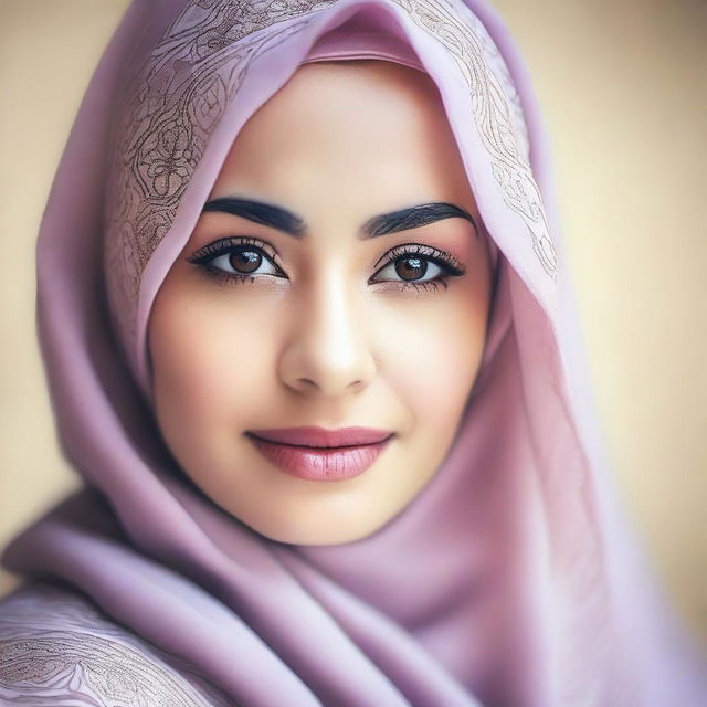 A beautiful and elegant photo of a woman wearing a hijab