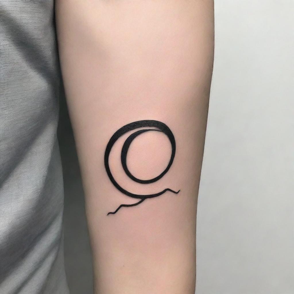 Design a minimalist tattoo of Sisyphus using five lines to outline his body