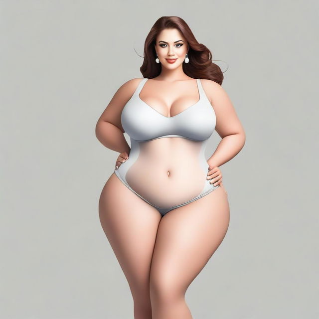 Create an image of a curvy woman with prominent attributes