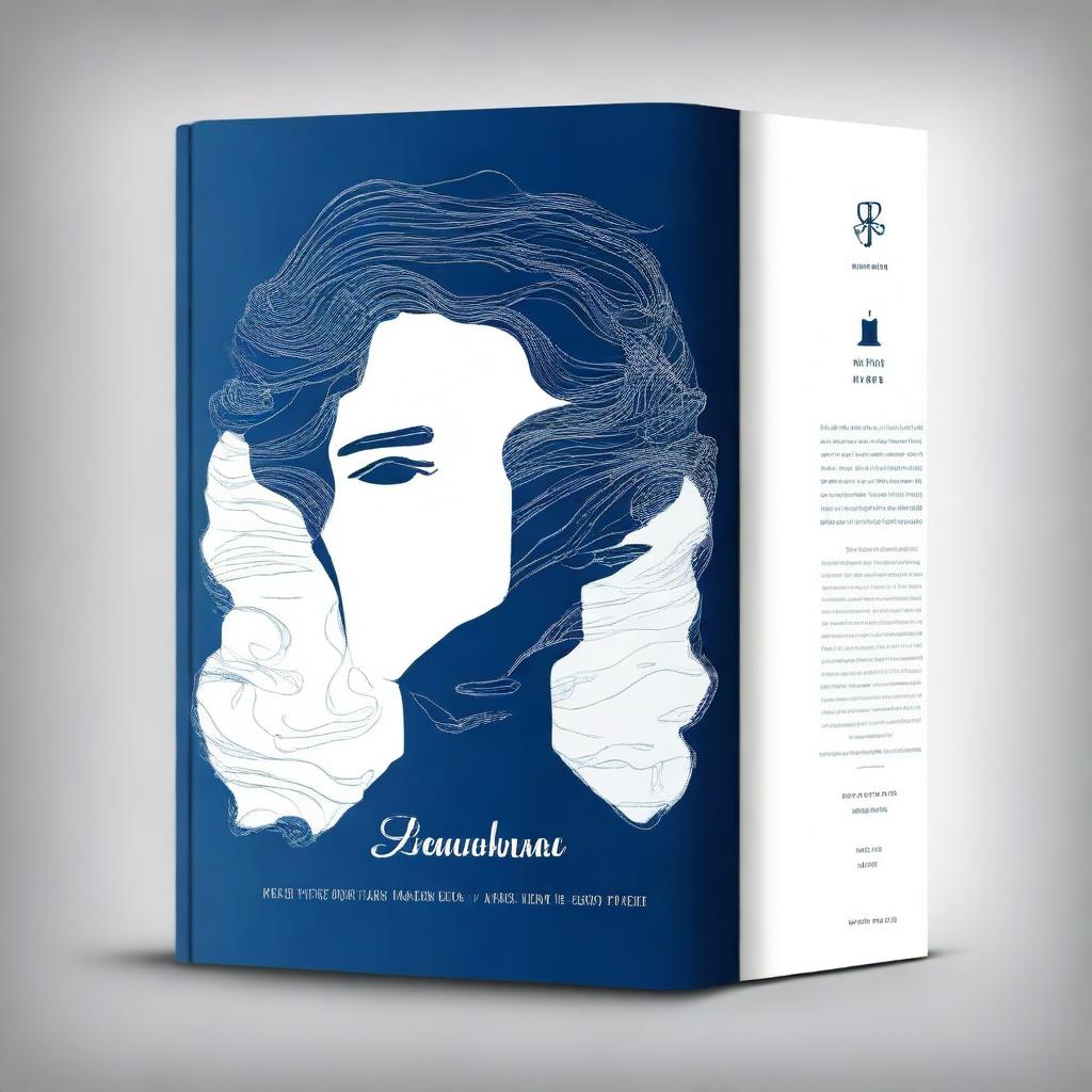 Create a book cover template for an anthology with a dark blue main color and wavy texture