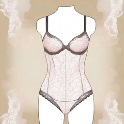 A detailed illustration of a fashionable lingerie set displayed on a mannequin