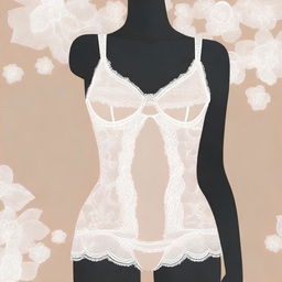 A detailed illustration of a fashionable lingerie set displayed on a mannequin