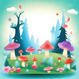 Create a cover page illustration featuring a whimsical fairy land in vector style