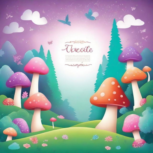 Create a cover page illustration featuring a whimsical fairy land in vector style