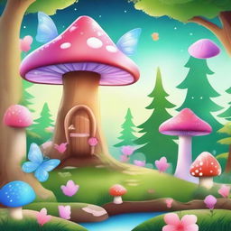 Create an enchanting fairyland scene in a whimsical cartoon style