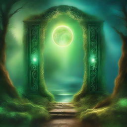 Create a cover image featuring a mystical landscape with a glowing portal or magical aura, indicating the crossing between life and death