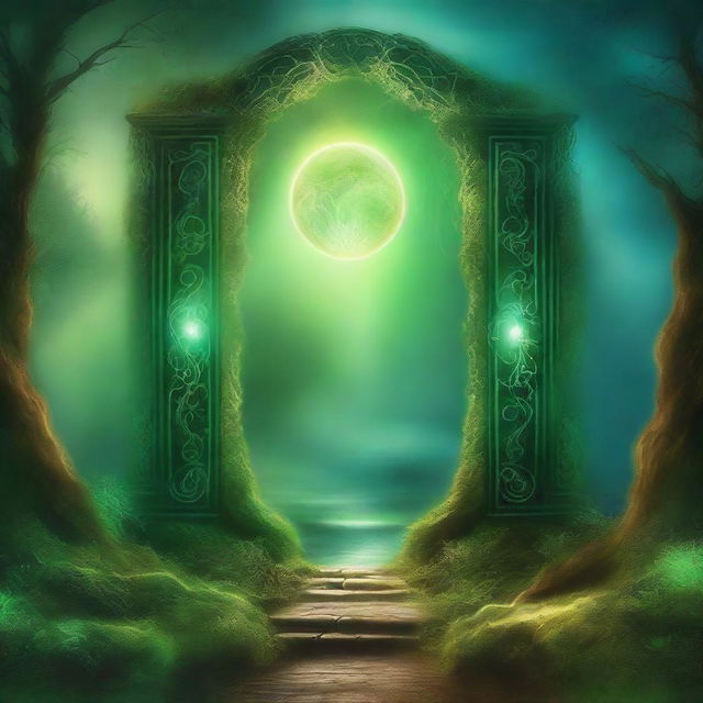 Create a cover image featuring a mystical landscape with a glowing portal or magical aura, indicating the crossing between life and death