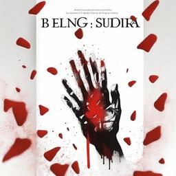 Create a book cover featuring a sketch of a hand holding a broken glass shard, with blood dripping from the hand and shards scattering