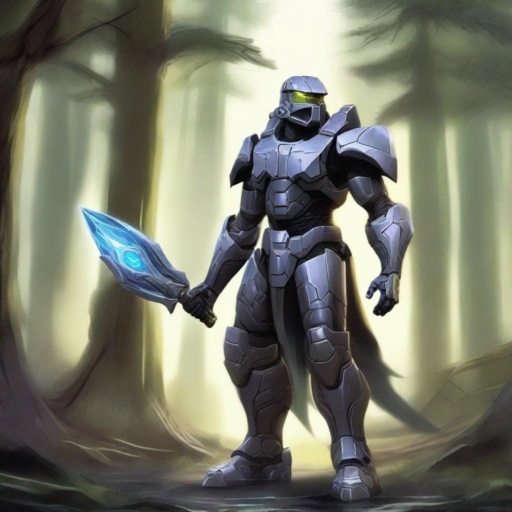 Create an image of the Arbiter from Halo reimagined as a character in a D&D campaign