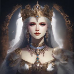 Create an artwork featuring Queen Marika from Elden Ring, capturing her regal and ethereal presence