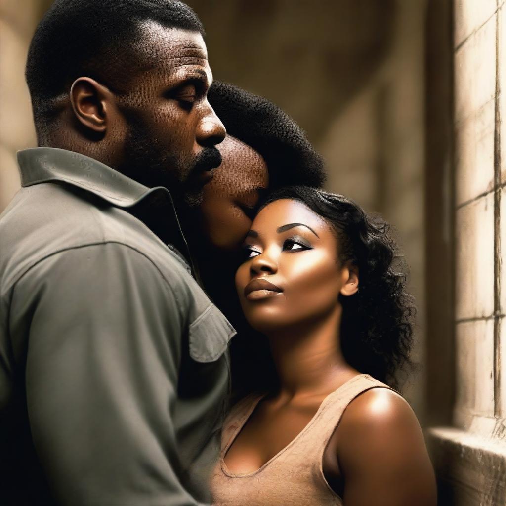 A tall, attractive prison warden in his 30s is depicted falling in love with a curvy, beautiful black woman in her 20s