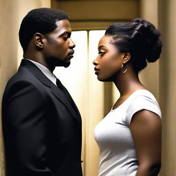 A tall, attractive prison warden in his 30s is depicted falling in love with a curvy, beautiful black woman in her 20s