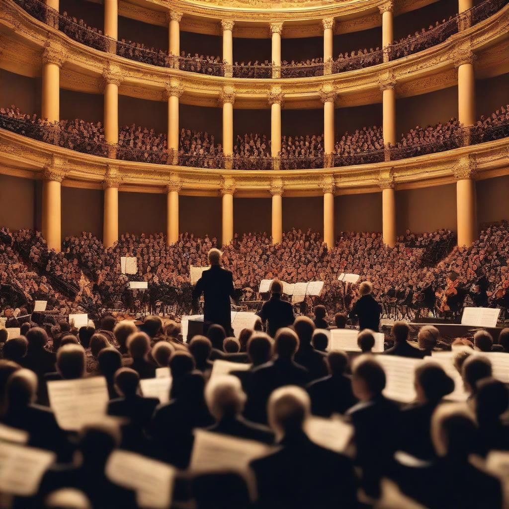 A high-quality realistic photograph of a large crowd at a Mozart concert