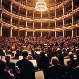 A high-quality realistic photograph of a large crowd at a Mozart concert