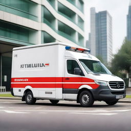 A detailed image of a German ambulance parked on a street