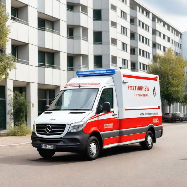 A detailed image of a German ambulance parked on a street