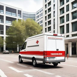 A detailed image of a German ambulance parked on a street