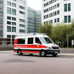 A detailed image of a German ambulance parked on a street