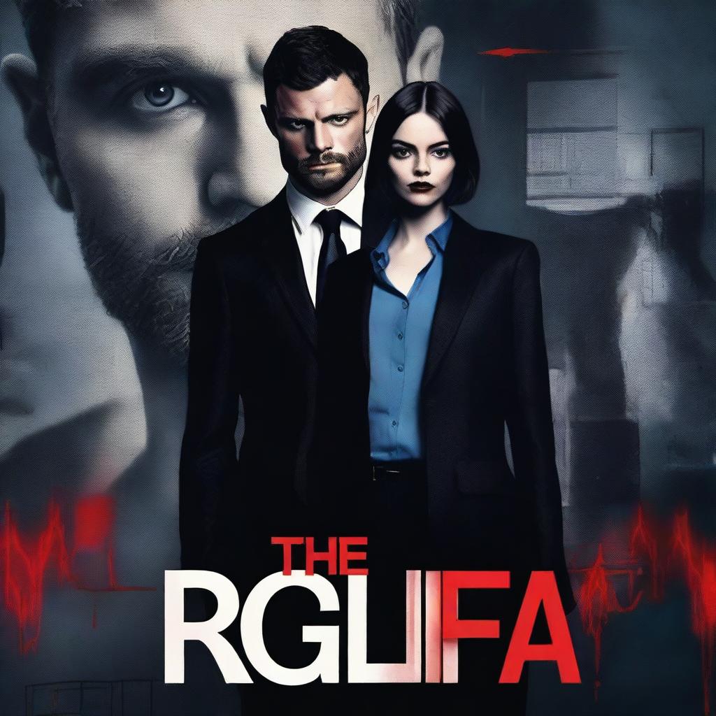 Create a dark, mafia-themed cover featuring Jamie Dornan from 'The Fall' dressed in black with thick lips and holding a weapon