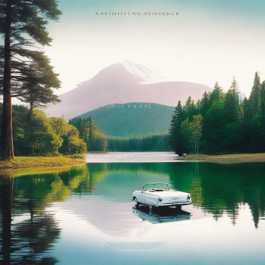 A movie poster for a film titled 'The Choice' featuring a serene lake with a white car parked in front of it