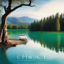 A movie poster for a film titled 'The Choice' featuring a serene lake with a white car parked in front of it