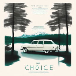 A movie poster for a film titled 'The Choice' featuring a white car parked by a serene lake