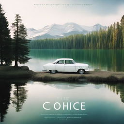 A movie poster for a film titled 'The Choice' featuring a white car parked by a serene lake
