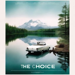 A movie poster for a film titled 'The Choice' featuring a white car parked by a serene lake