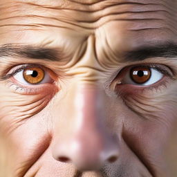 A close-up image of a man's strong light brown eyes, with a focus on the intensity and depth of the eye color