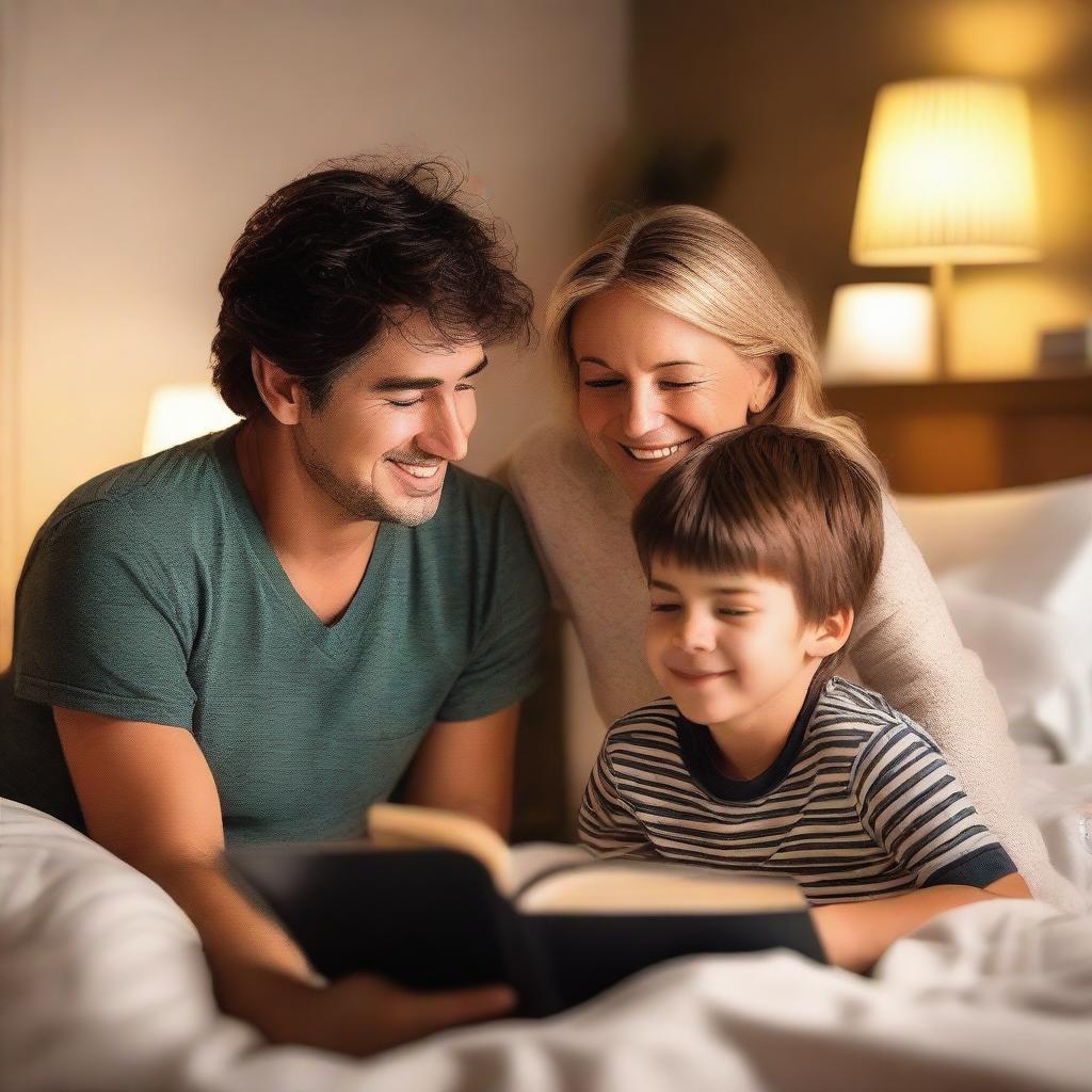 A young boy is getting into bed, ready to sleep