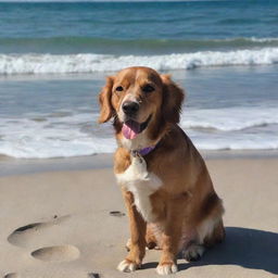 Scarlatti enjoying a lovely day at the beach, with gentle waves lapping at the shore