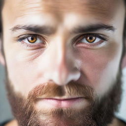 A close-up image of a man's light brown eyes